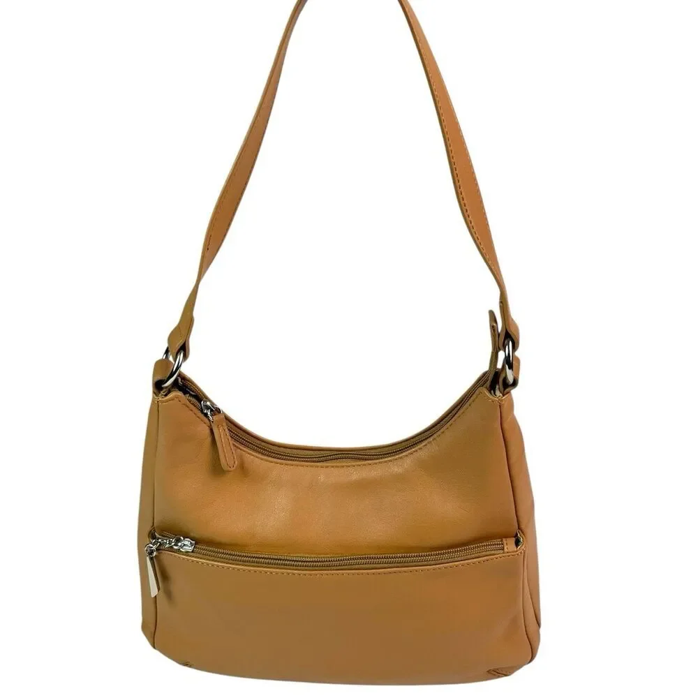 GIANI BERNINI Napa Leather Hobo Shoulder Bag Tan Classic Minimalist Preppy Retro